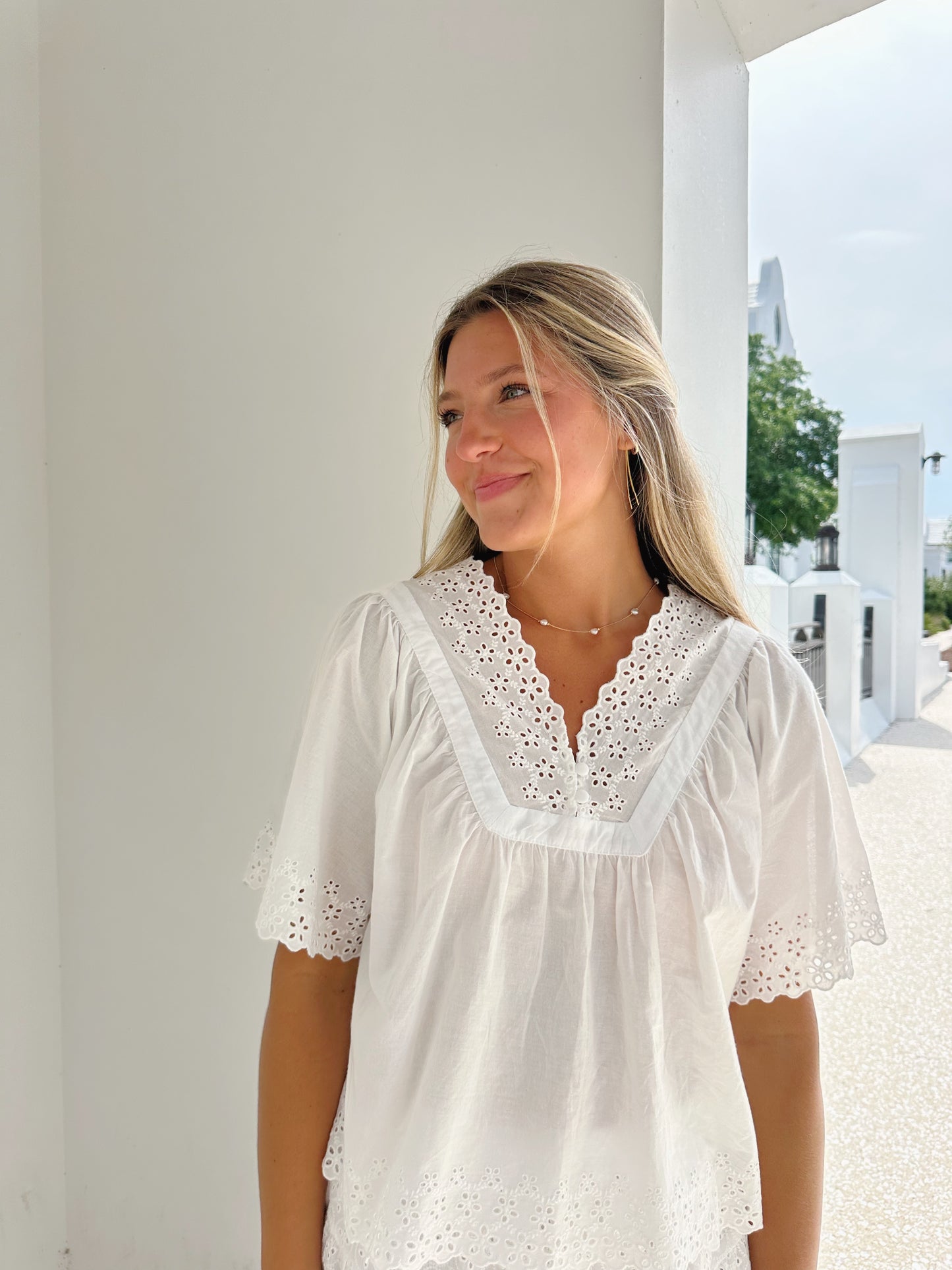 White Eyelet Set Top