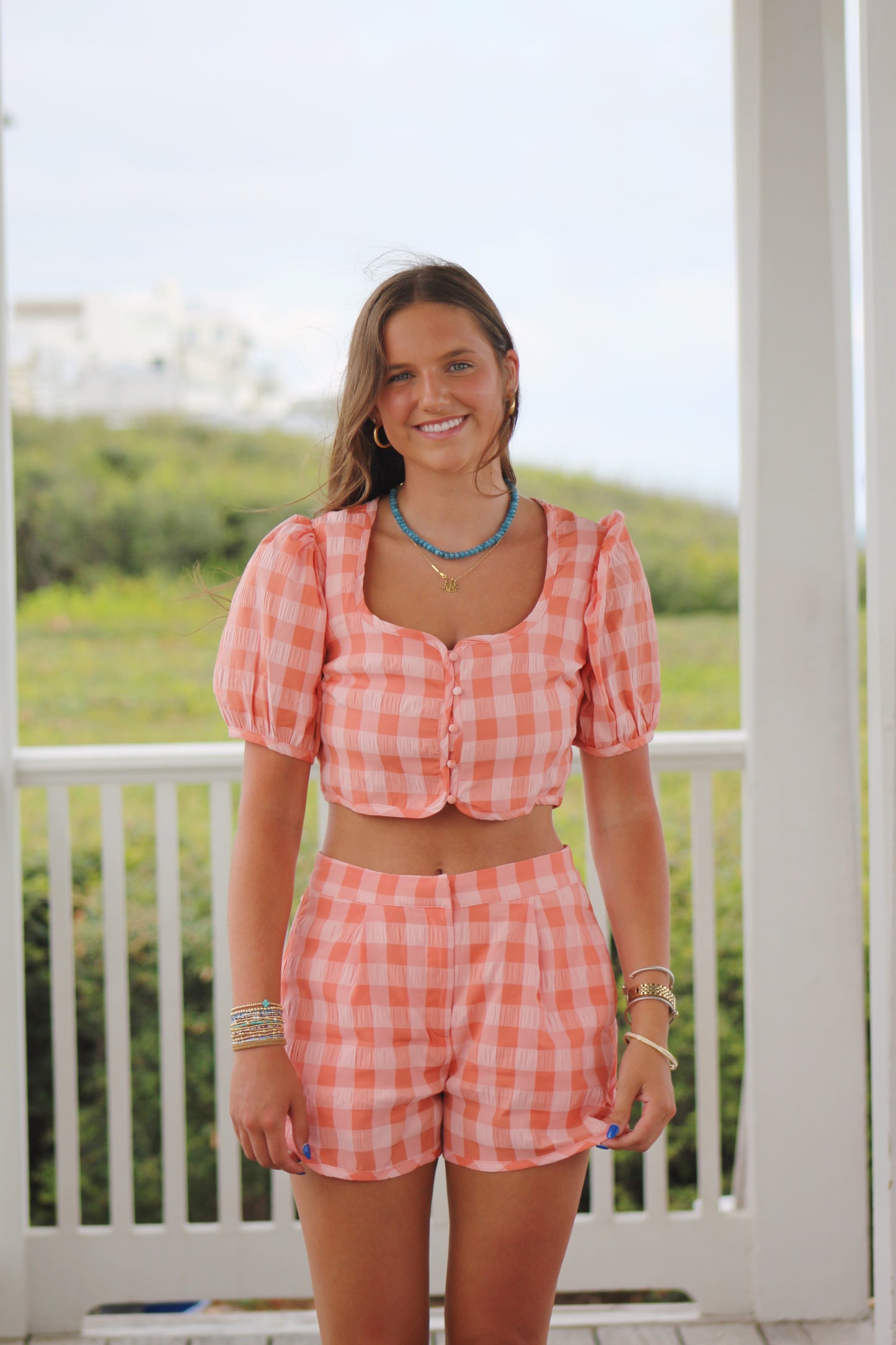 Peachy Gingham Set