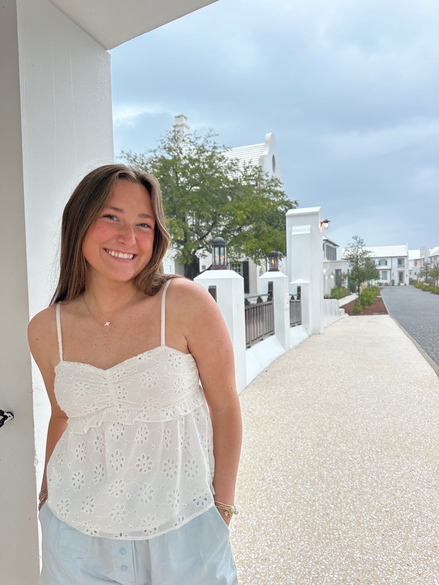 White eyelet tank