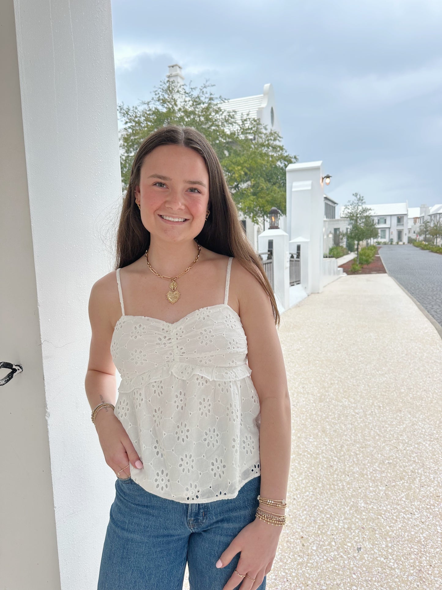White eyelet tank