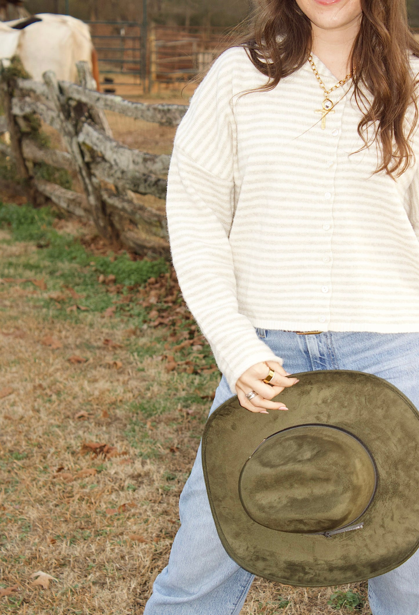 Cream Striped Cardigan