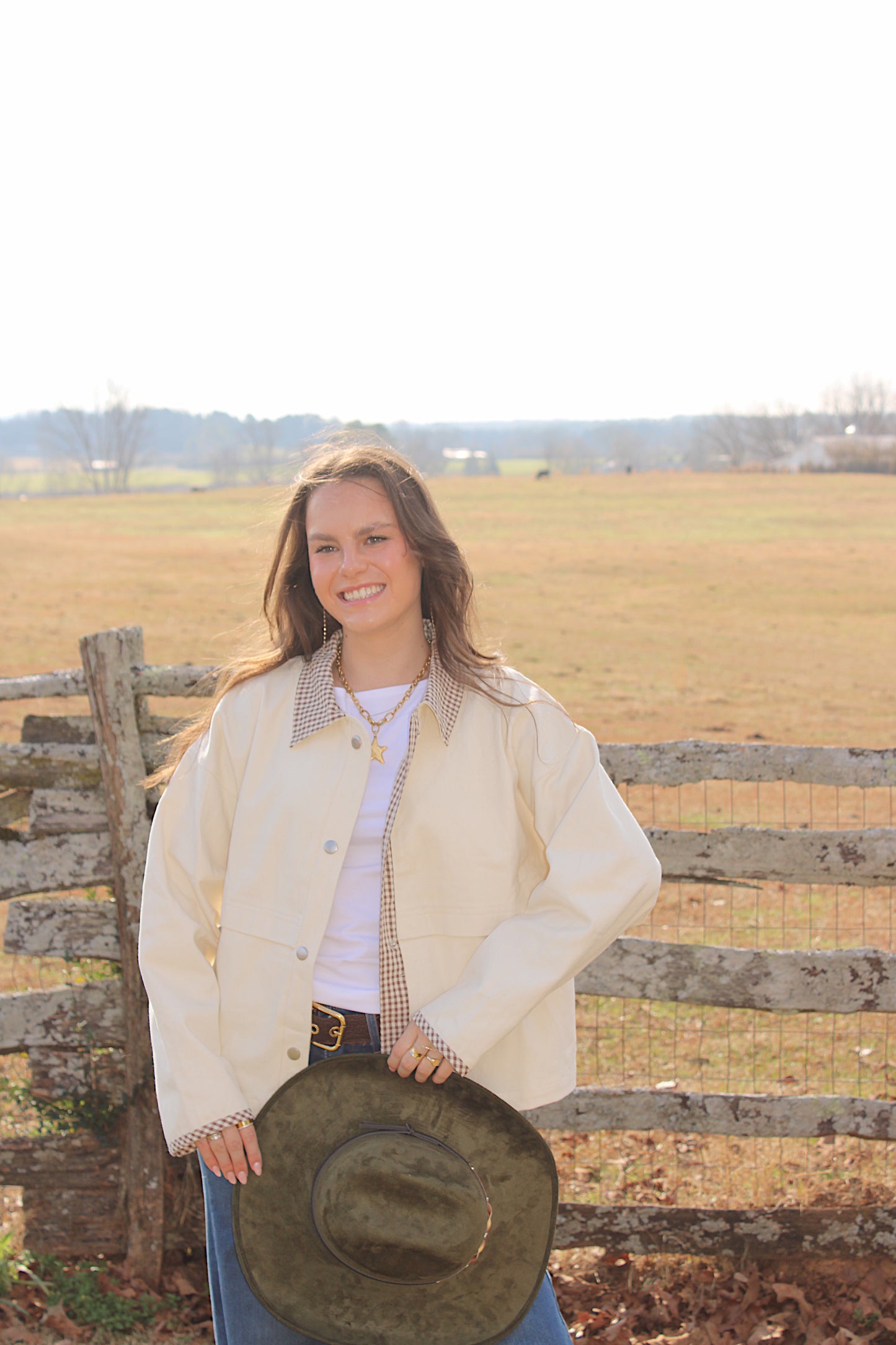 Cream Gingham Barn Jacket