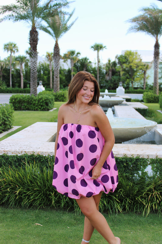 The Spotted Bubble Dress- in Pink and Plum