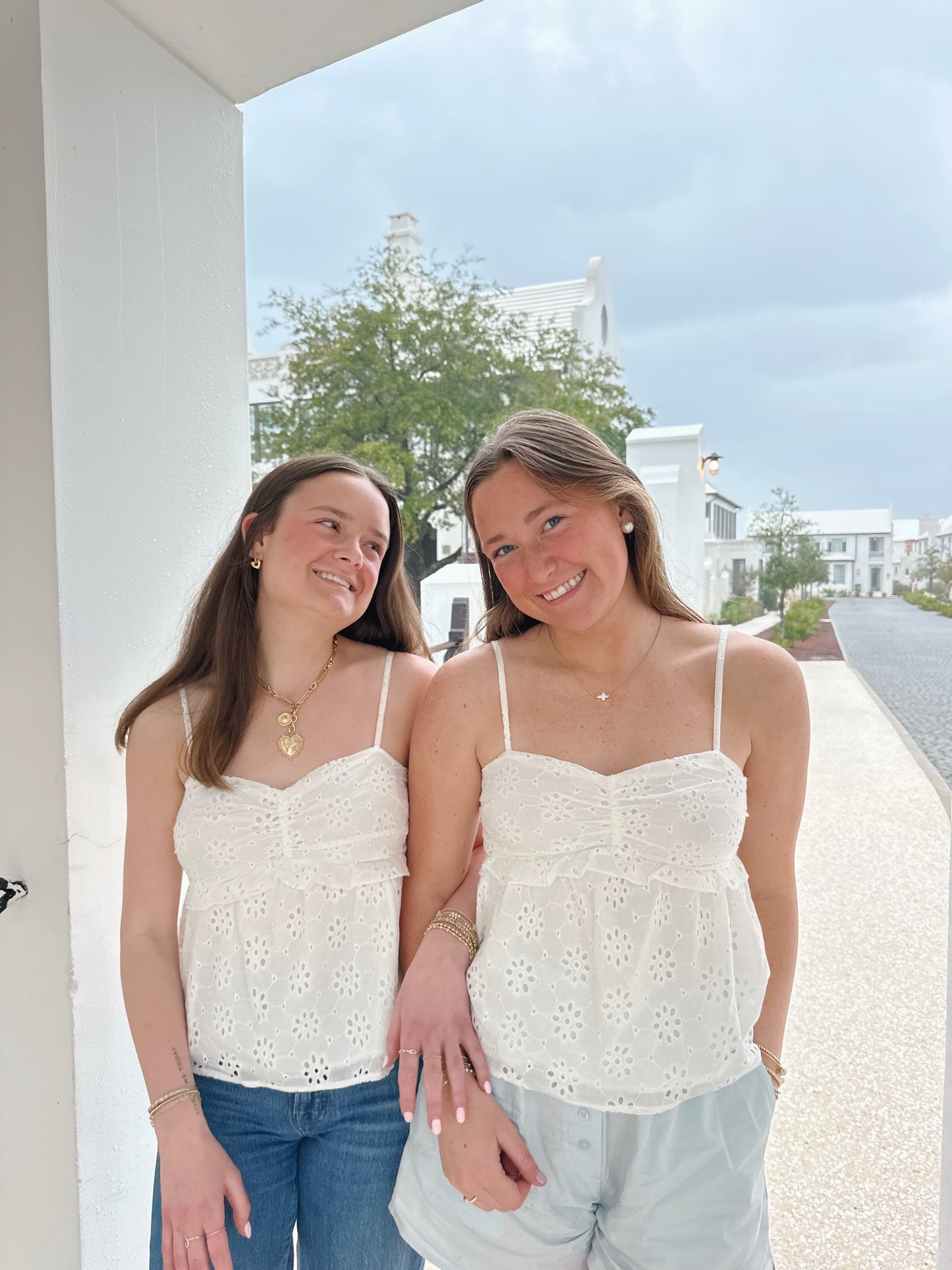 White eyelet tank
