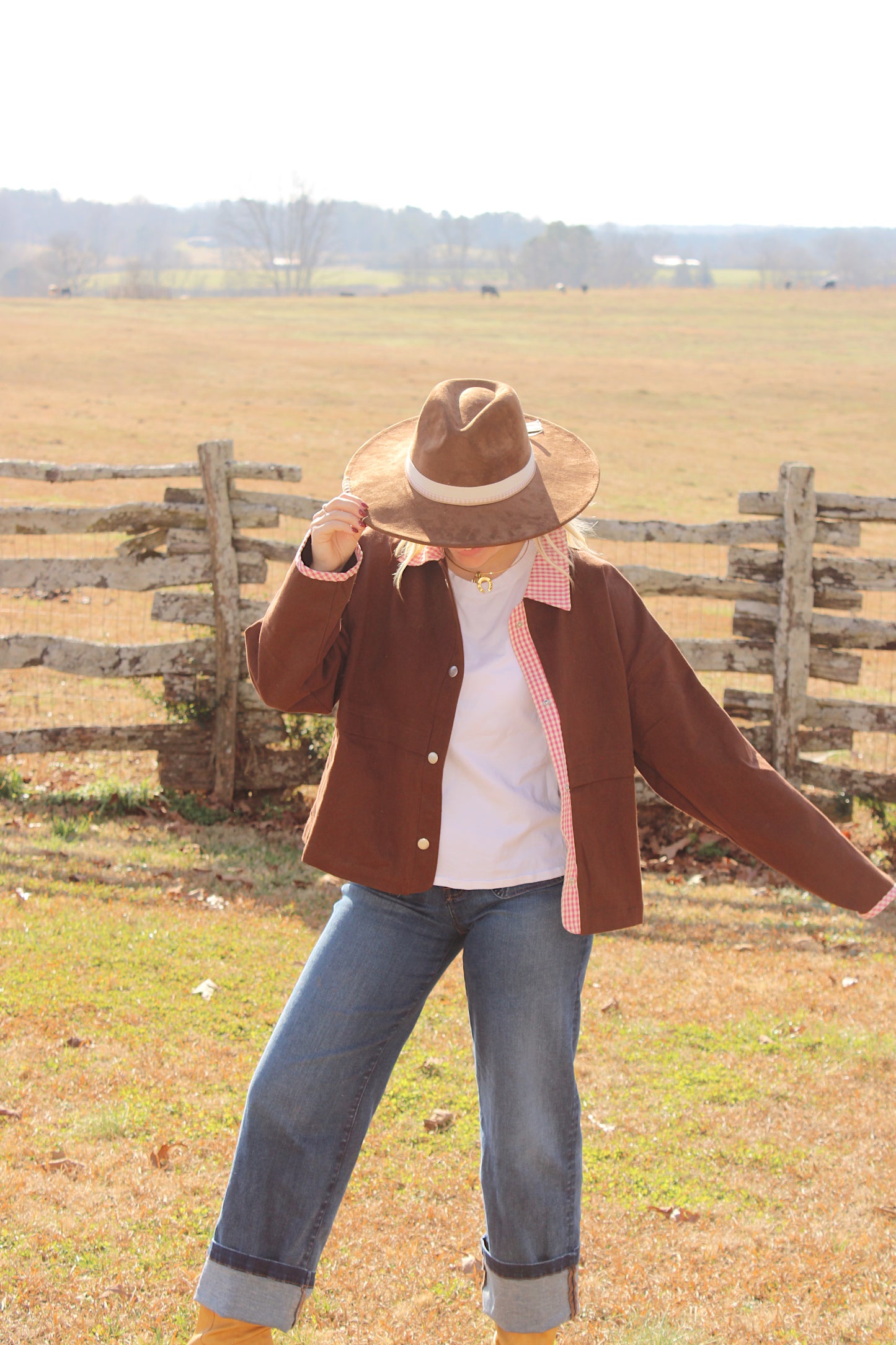 Brown Gingham Barn Jacket